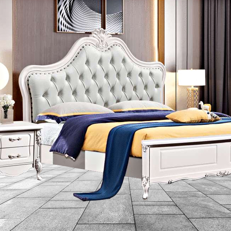 美式实木软包床1.5米-1.8m双人主卧轻奢欧式白色公主床结婚用床-舒合SH-1918